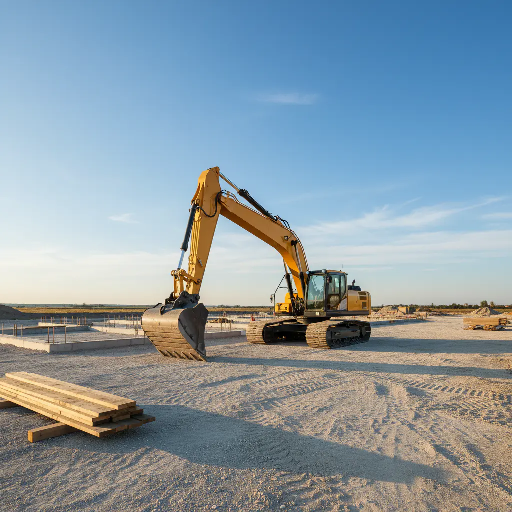 Construction site with excavator